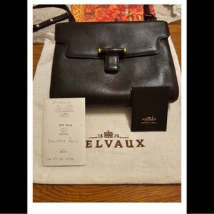Delvaux Paris 1996 Vintage Dark Brown Handbag w Orig Dustbag+ Certificate+ Box